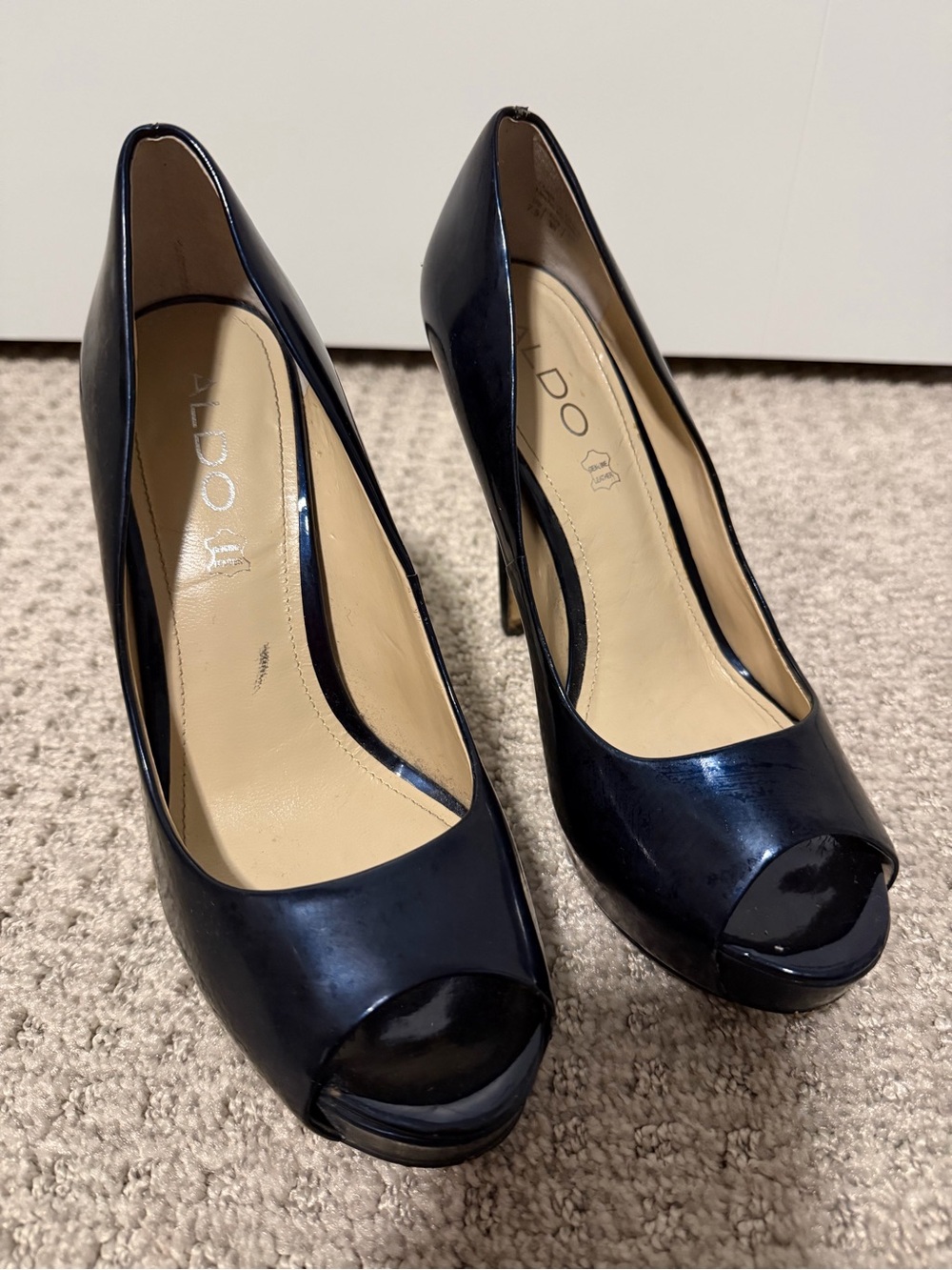 ALDO Navy Patent Peep-Toe Stiletto Heels